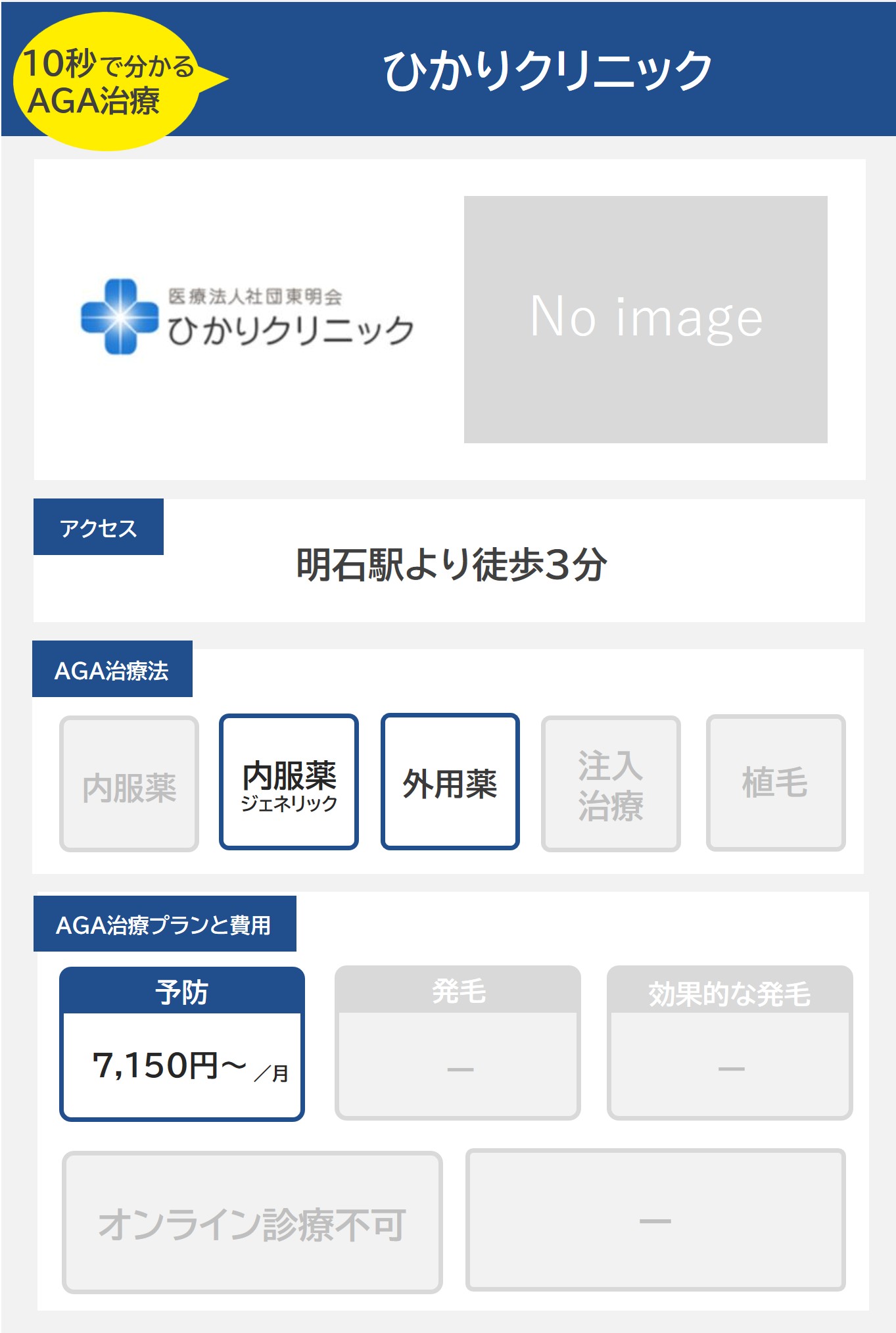 ひかりクリニック（明石）のAGA治療法・プラン料金まとめ