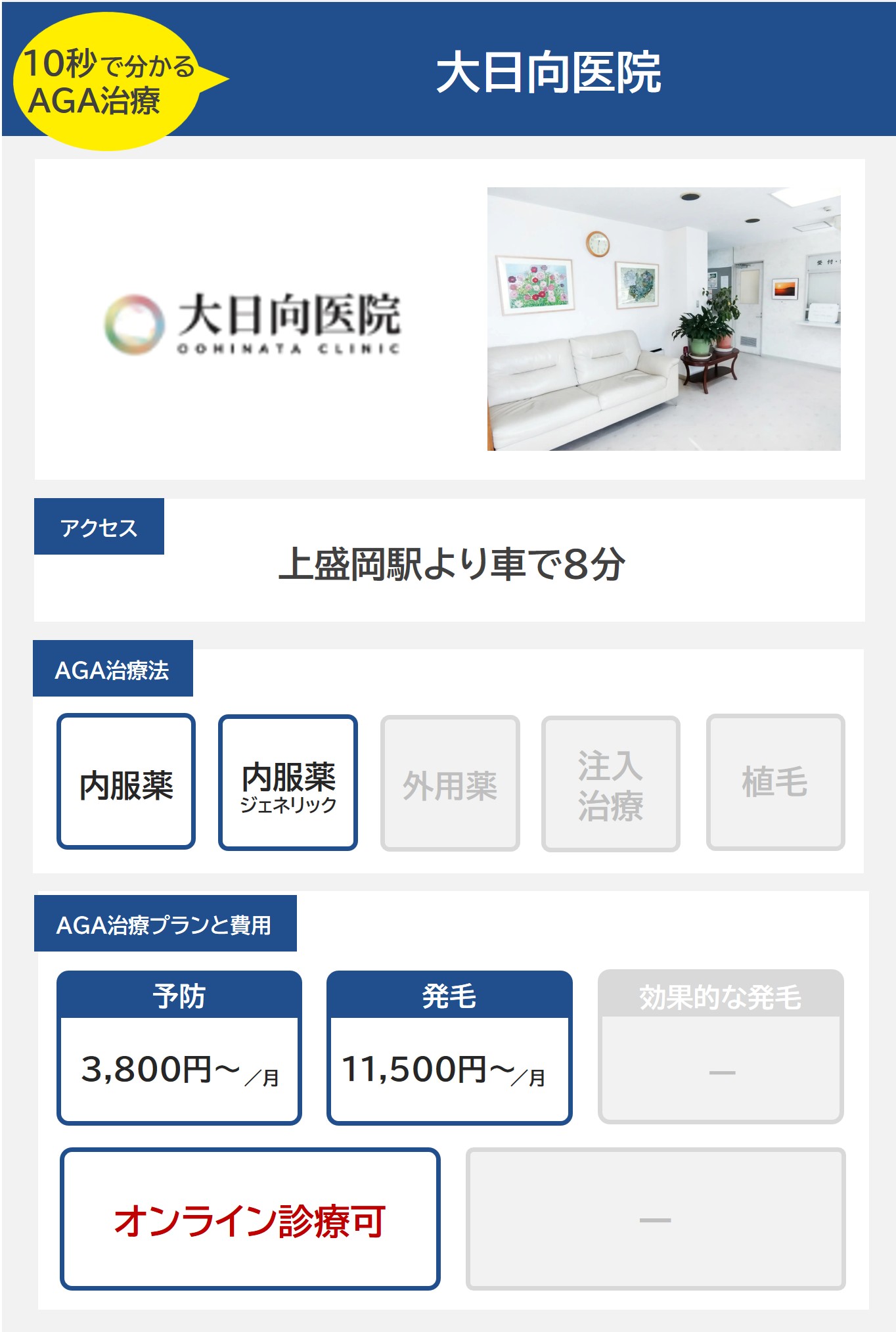 大日向医院（岩手）のAGA治療法・プラン料金まとめ