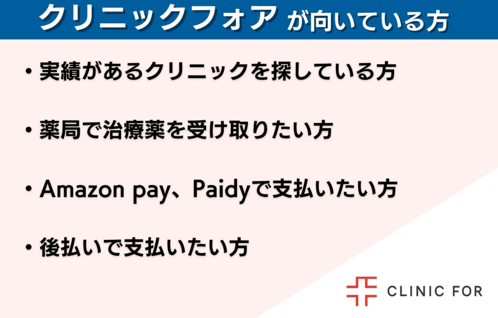 クリニックフォアでAGA治療を受けることが六いている方【クリニックフォアとレバクリの比較】