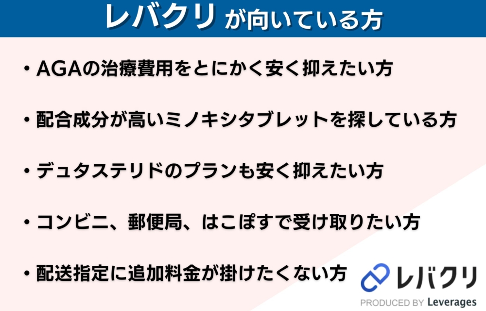 レバクリでAGA治療を受けることが六いている方【クリニックフォアとレバクリの比較】