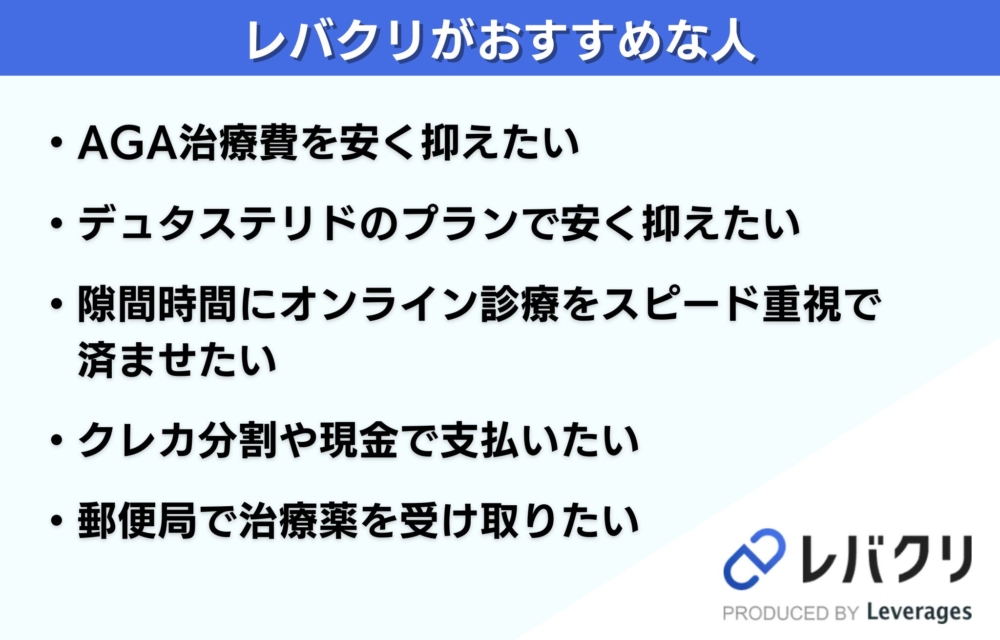 レバクリのAGA治療がおすすめな人【DMMオンラインクリニックとレバクリの比較】