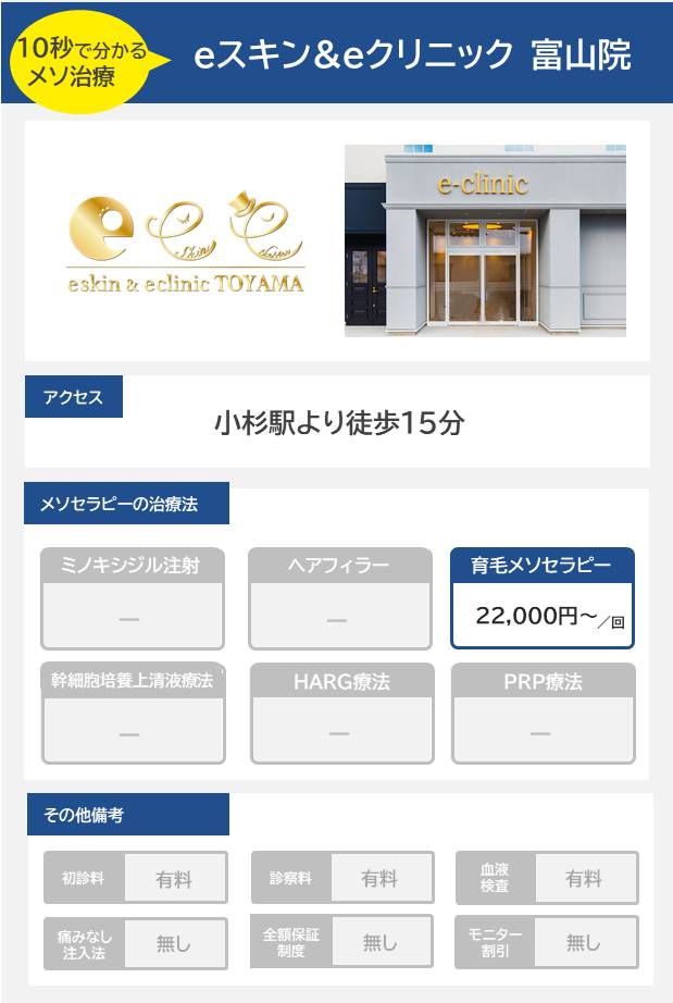 eスキン＆eクリニック 富山院のメソセラピー治療の料金・費用