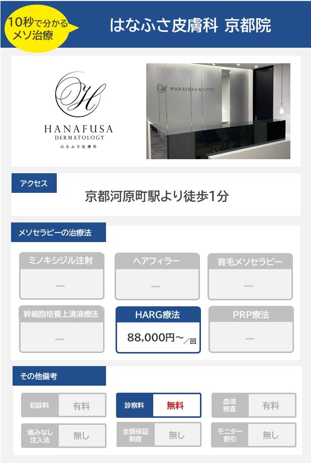 はなふさ皮膚科 京都院のメソセラピー治療の料金・費用