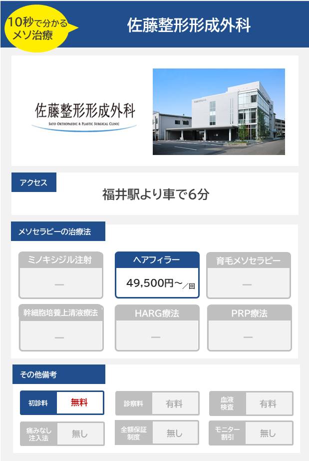 佐藤整形形成外科のメソセラピー治療の料金・費用