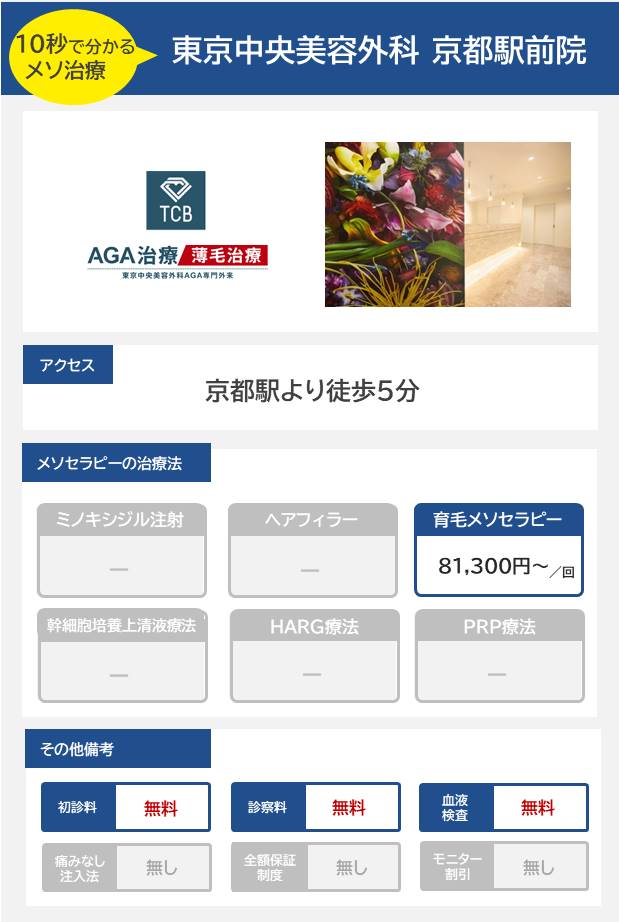 東京中央美容外科 京都駅前院のメソセラピー治療の料金・費用