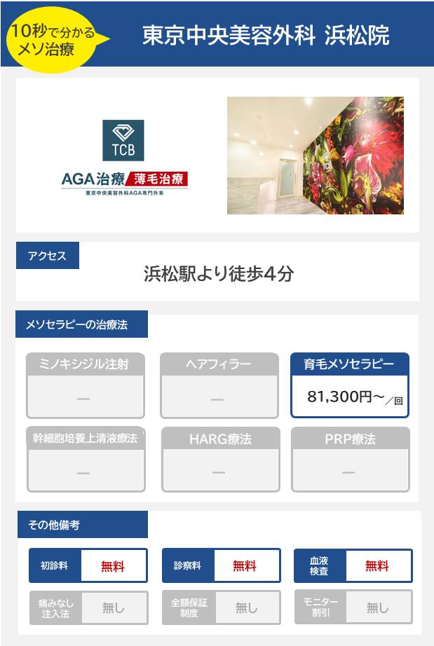 東京中央美容外科 浜松院のメソセラピー治療の料金・費用