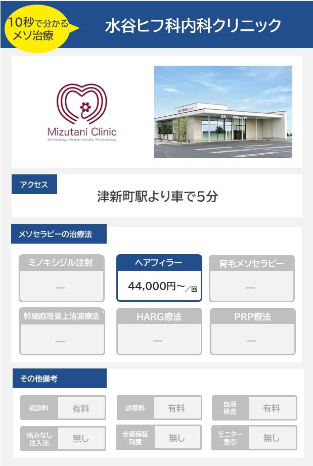 水谷ヒフ科内科クリニックのメソセラピー治療の料金・費用
