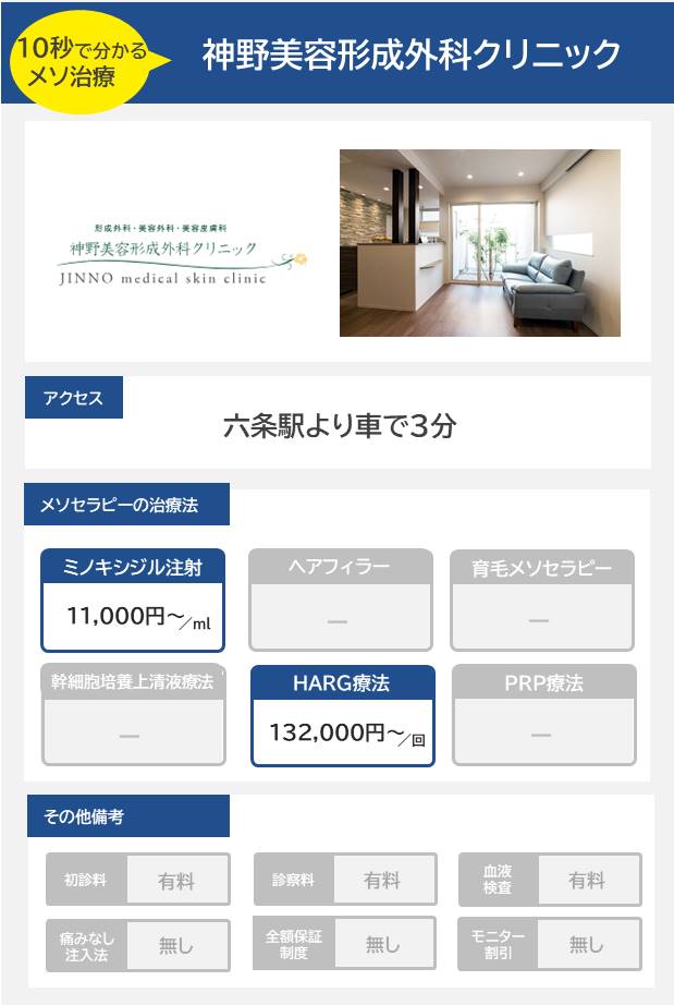 神野美容形成外科クリニックのメソセラピー治療の料金・費用