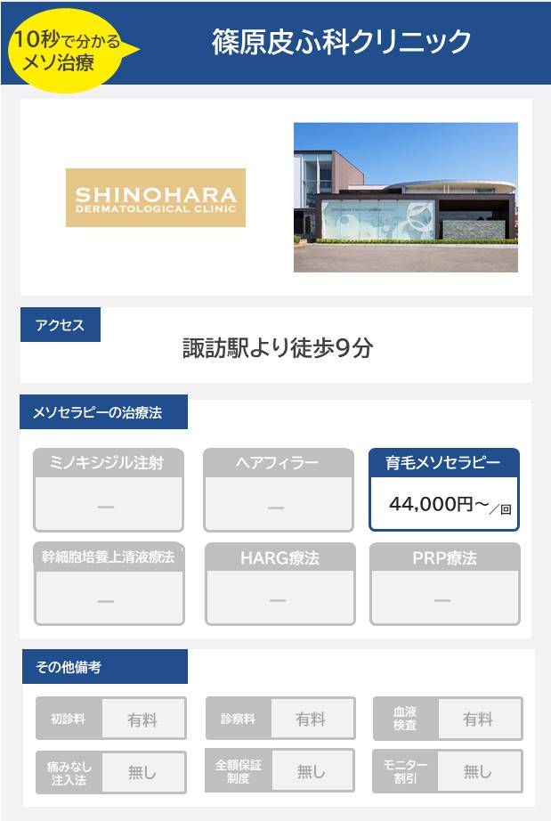 篠原皮ふ科クリニックのメソセラピー治療の料金・費用