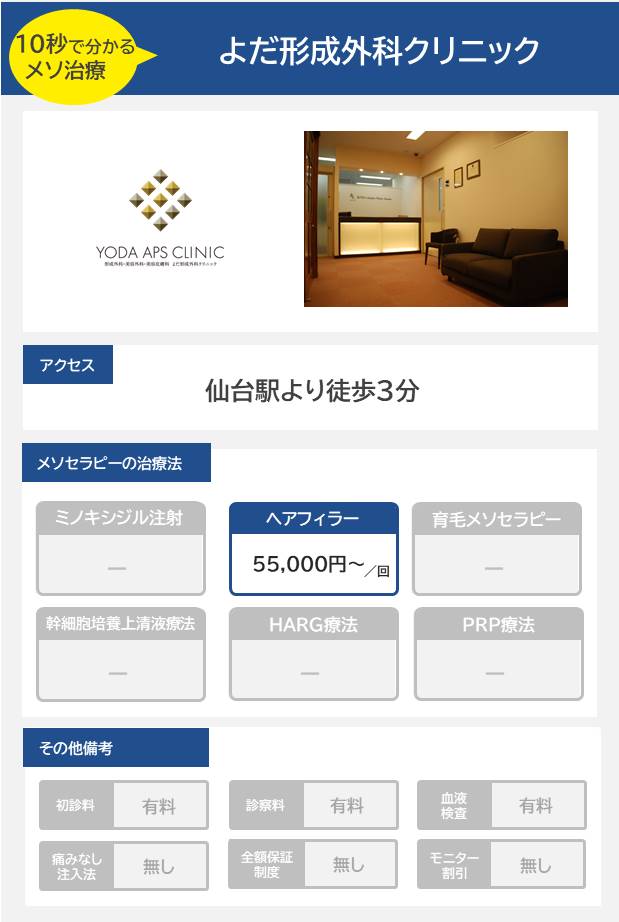 よだ形成外科クリニックのメソセラピー治療の料金・費用
