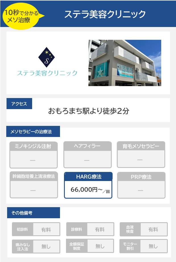 ステラ美容クリニックのメソセラピー治療の料金・費用