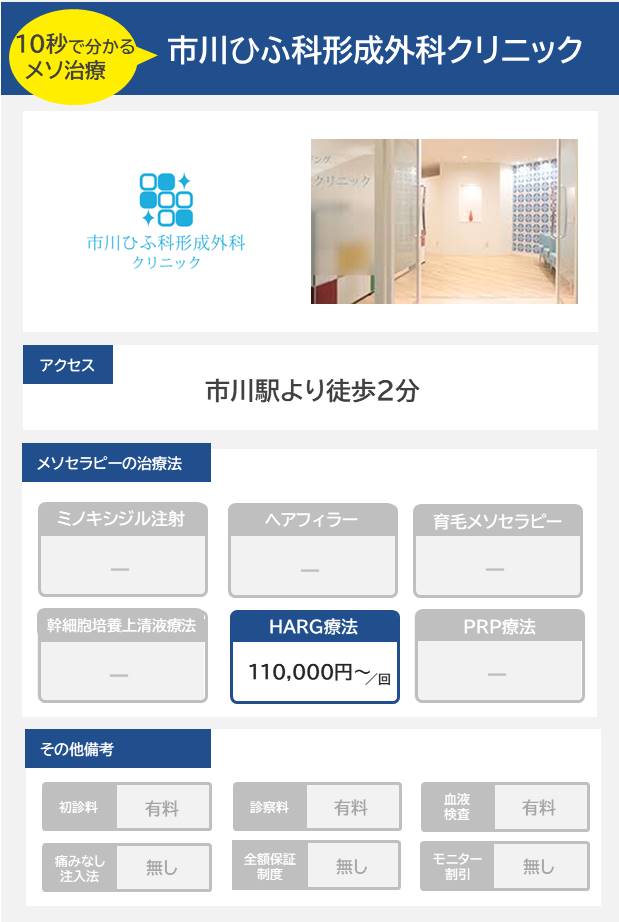市川ひふ科形成外科クリニックのメソセラピー治療の料金・費用