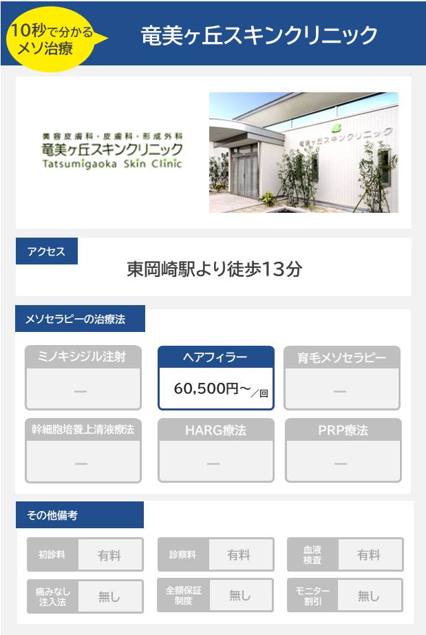 竜美ヶ丘スキンクリニックのメソセラピー治療の料金・費用