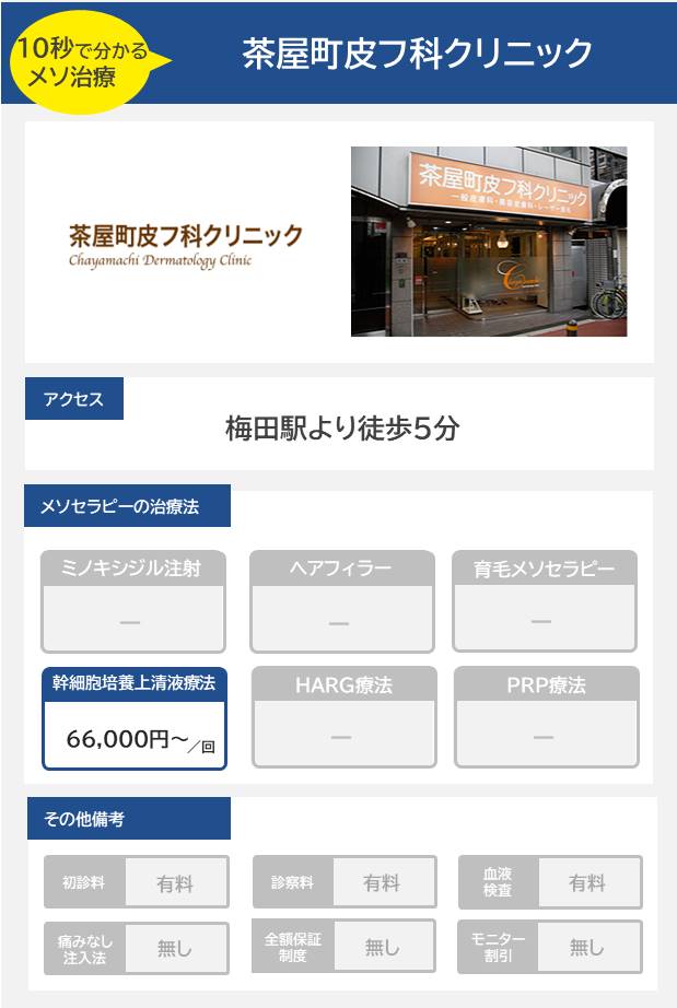 茶屋町皮フ科クリニックのメソセラピー治療の料金・費用