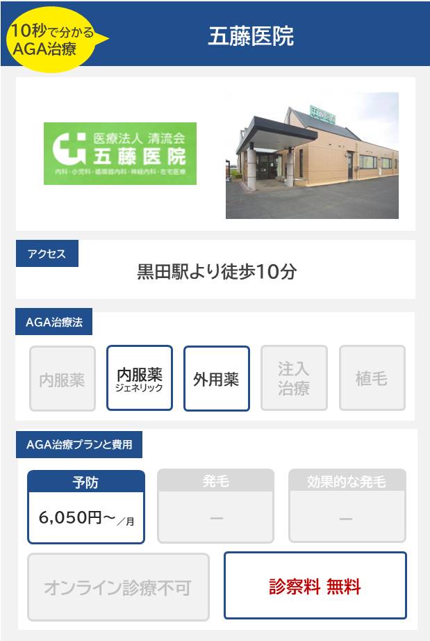 五藤医院（一宮）のAGA治療法・プラン料金まとめ