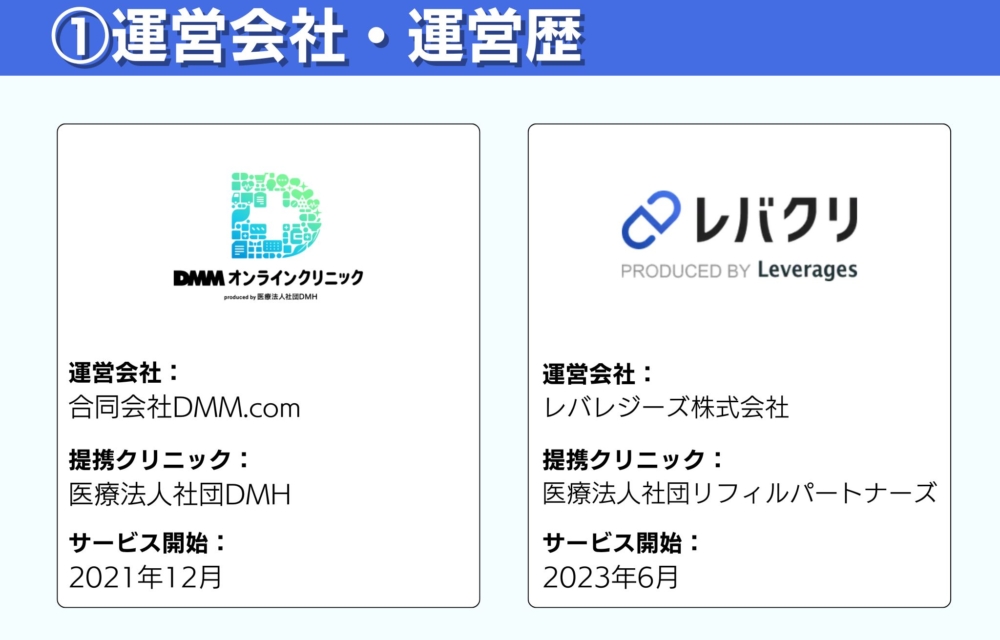 DMMオンラインクリニックとレバクリの運営会社と運営歴!運営歴が長く実績だとどっちがおすすめ?