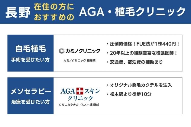 長野県在住の方におすすめの自毛植毛・メソセラピー注入クリニック