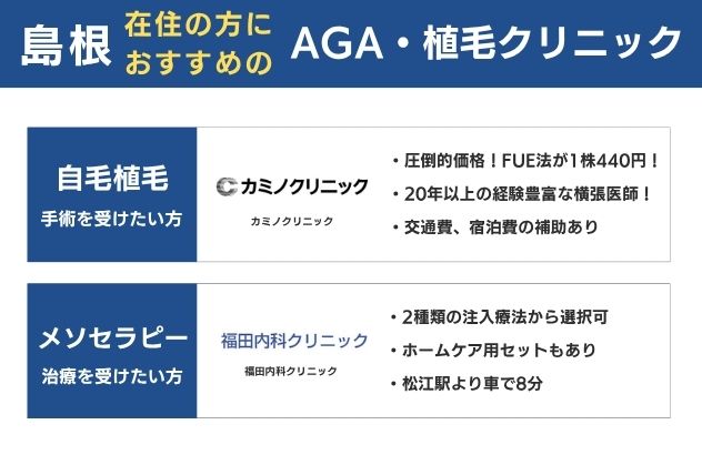 島根県在住の方におすすめの自毛植毛・メソセラピー注入クリニック
