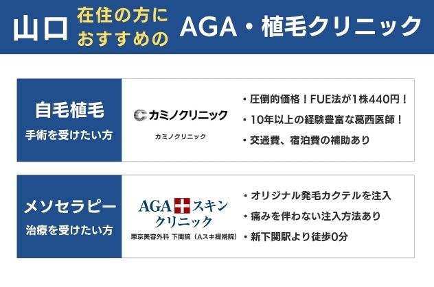 山口県在住の方におすすめの自毛植毛・メソセラピー注入クリニック