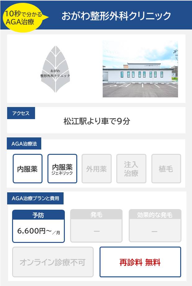 おがわ整形外科クリニック（松江）10分で分かるAGA治療