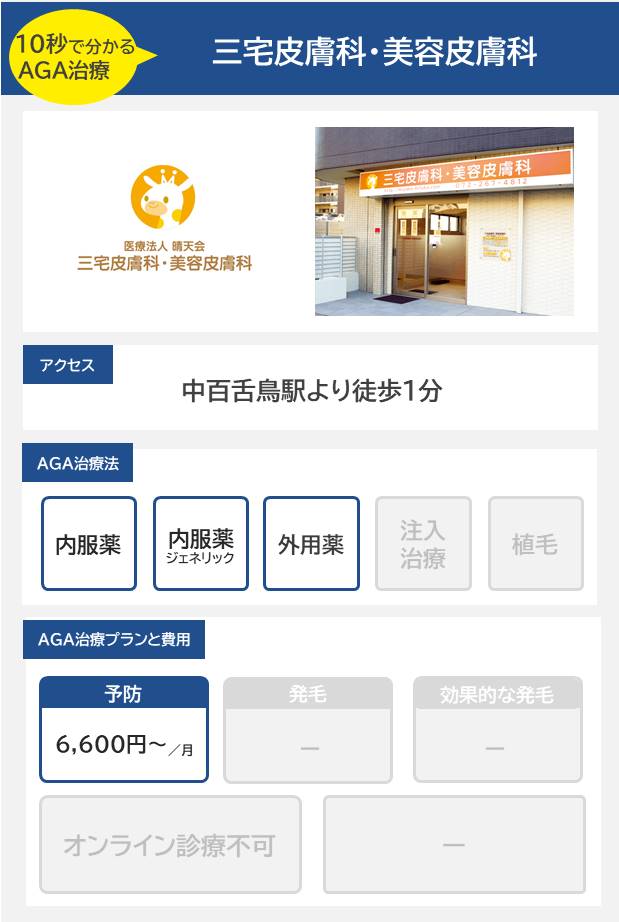 三宅皮膚科・美容皮膚科（堺）のAGA治療法・プラン料金まとめ
