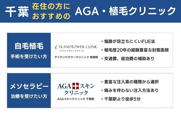 千葉県在住の方におすすめの自毛植毛・メソセラピー注入クリニック