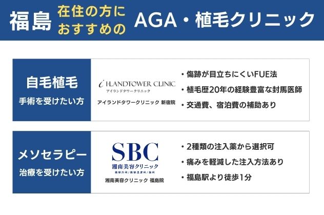 福島県在住の方におすすめの自毛植毛・メソセラピー注入クリニック