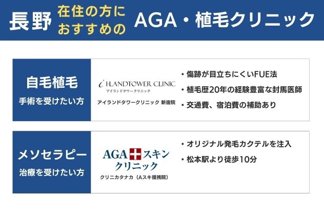 長野県在住の方におすすめの自毛植毛・メソセラピー注入クリニック
