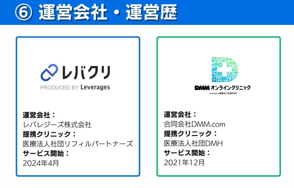 DMMオンラインクリニックとレバクリの運営会社と運営歴を比較！運営歴が長く実績だとどっちがおすすめ？