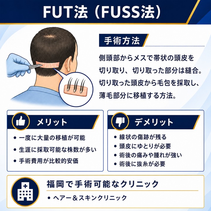 福岡でFUT法が可能な植毛クリニック！FUT法の手術方法・メリットデメリットを解説
